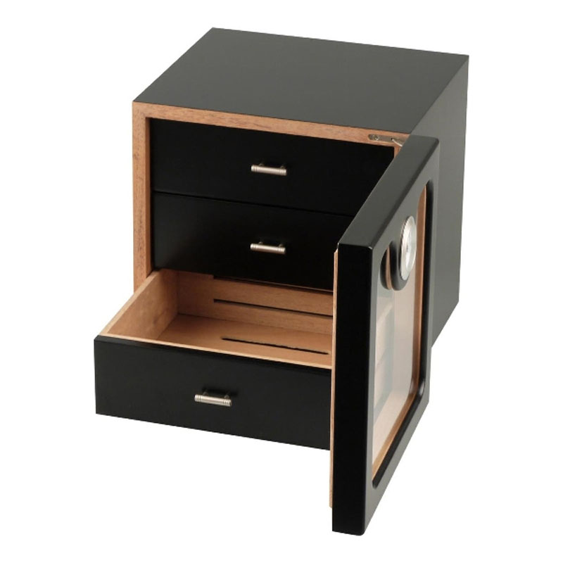 Humidor Schrank 3 Schubfächer Schwarz