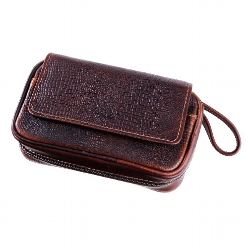 Pfeifentasche 2er Angelo Leder braun Schlangenoptik