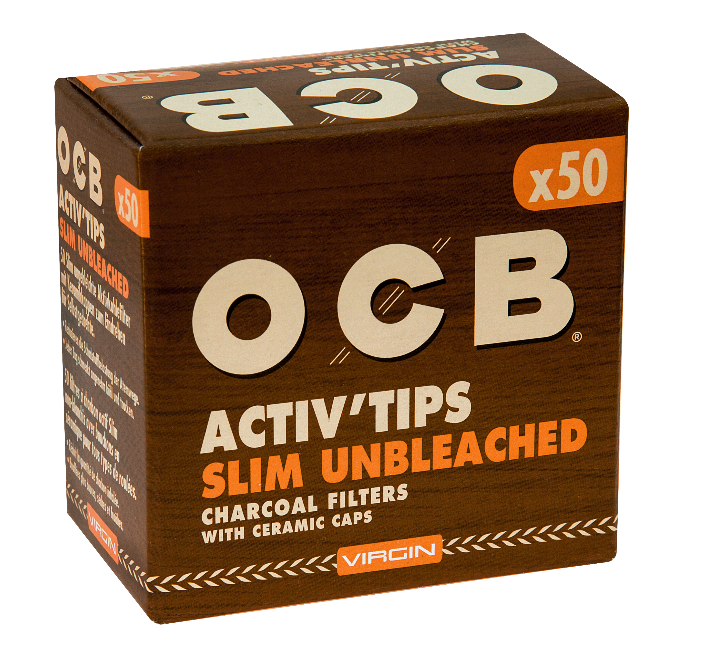 OCB Aktiv Tips Slim Unbleached Packung