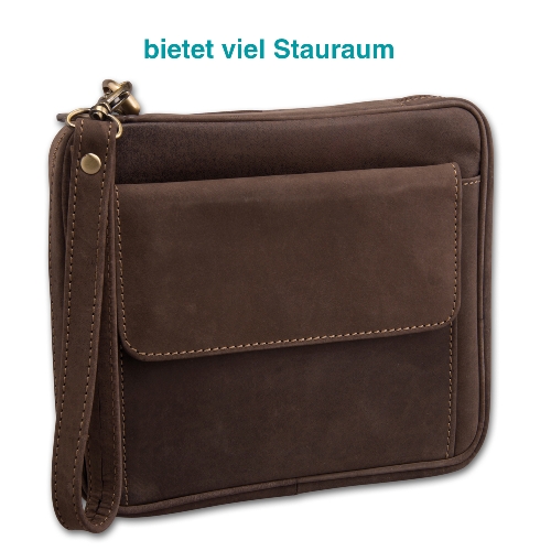 Pfeifentasche 6er Leder Nubuk braun Köcher