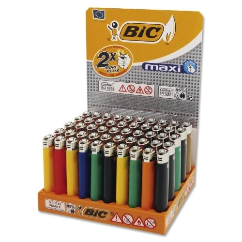 BIC Maxi Einwegfeuerzeug Stein neutral farblich sortiert Steller (50 Stück)