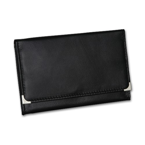 Feinschnitt-Tasche Leder Nappa schwarz mit Metallecken 15 x 9,5 cm