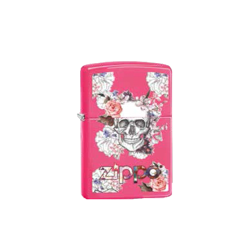 Zippo Neon Pink Skull and Flowers