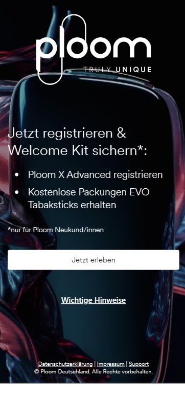 Ploom Registrierungs-Prozess starten