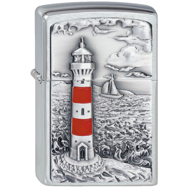 Zippo - chrom gebürstet Lighthouse Emblem