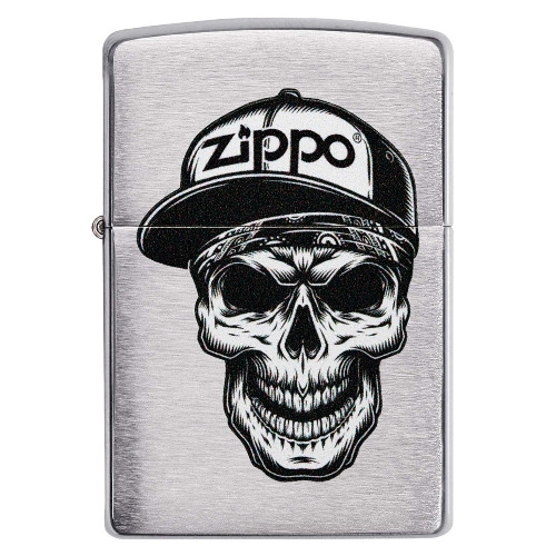 Zippo chrom gebürstet Skull in Cap Design